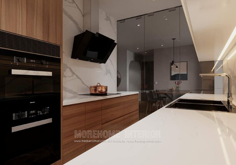 Đá ốp bếp nhân tạo với bề mặt liên kết hoàn hảo mang đến không gian bếp đẹp Thiết kế nội thất phòng bếp