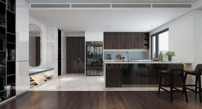 Trang trí nội thất phòng bếp chung cư hiện đại với nội thất nhà bếp đa năng, tiện nghi Thiết kế nội thất phòng bếp
