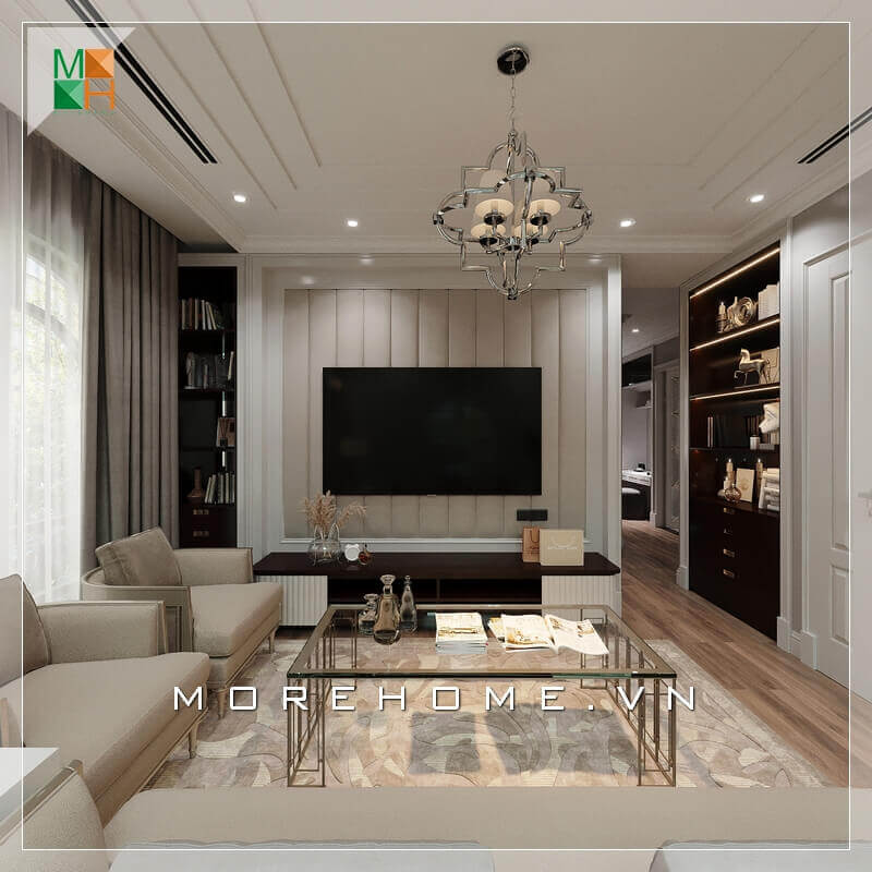 Ngắm nhìn mẫu thiết kế nội thất phòng khách đẹp, sang trọng cho chung cư, nhà phố, biệt thự mang phong cách tân cổ điển. Thiết kế phòng khách tân cổ điển đang là một xu thế đang được săn đón nhất hiện nay. Lối thiết kế phòng khách cổ điển xen lẫn hiện đại này sẽ đem lại nét mới, nét cổ vì thế không bao giờ lỗi mốt với thời gian. Mẫu nội thất chung cư tân cổ điển