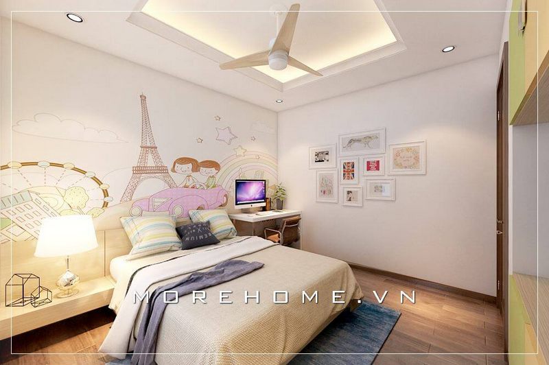 Trang trí phòng ngủ với tranh canvas hình bản đồ, độc vật và đất nước khiến không gian thêm sinh động và ấn tượng hơn góp phần tăng trí học hỏi và tưởng tượng của con